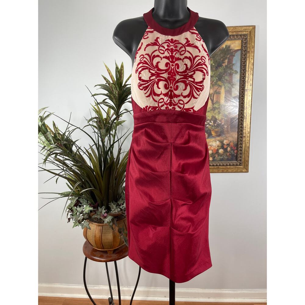 Blondie Nites Bodycon Dress Women's 5 Multi Halter Back Zip Baroque Minimalist